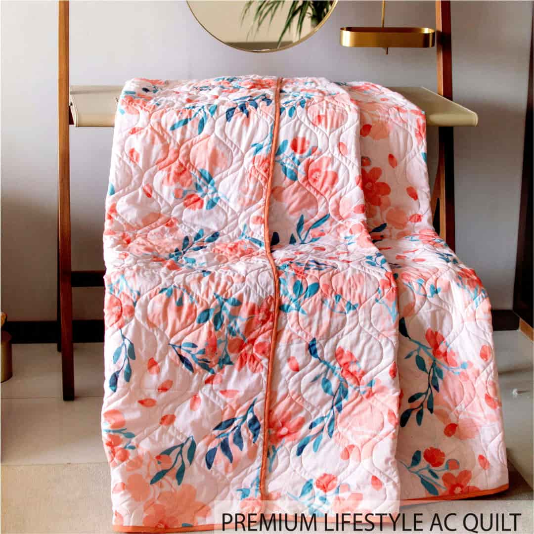 100% Cotton Malmal Blanket, Dohar, Comforter / Quilt for AC and Light  Winters - Floral