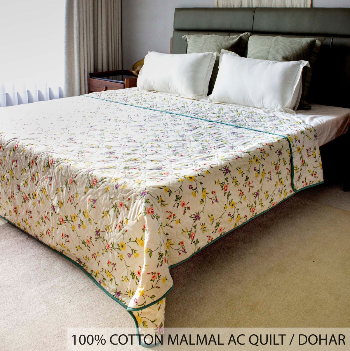 100% Cotton Malmal Blanket, Dohar, Comforter / Quilt - Floral