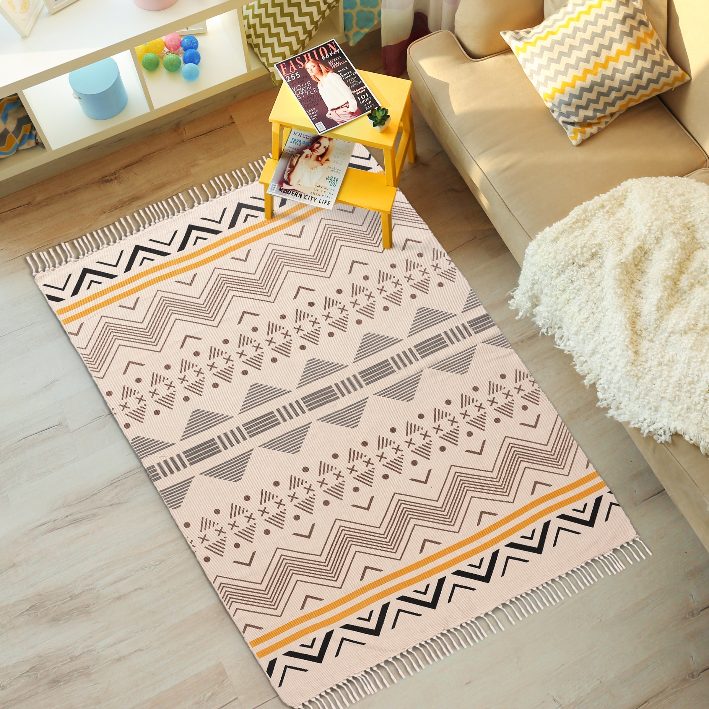 4x6 feet Hand Block Print Cotton Dari Rug Living Room Area Rug Ground Floor Covering 2024 Carpet Bohemian Dari Rug Hand Block Cotton Print Dari